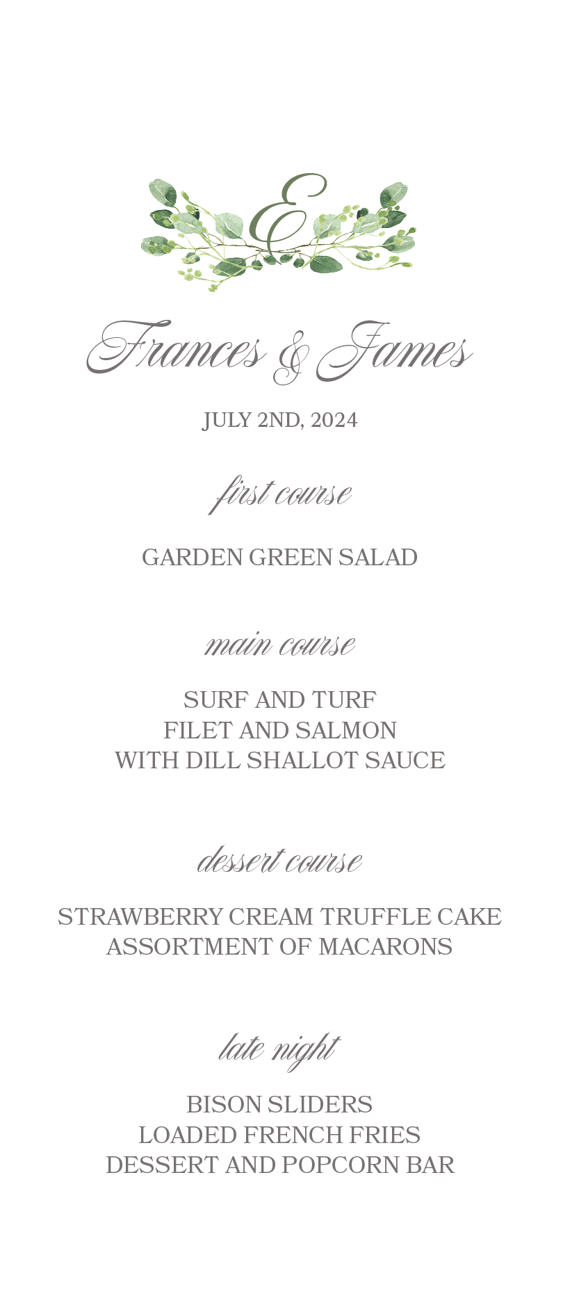 Green With Envy Menu