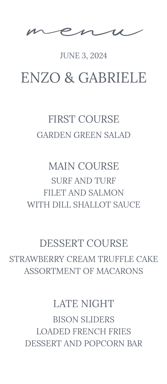 Italian Romance Menu