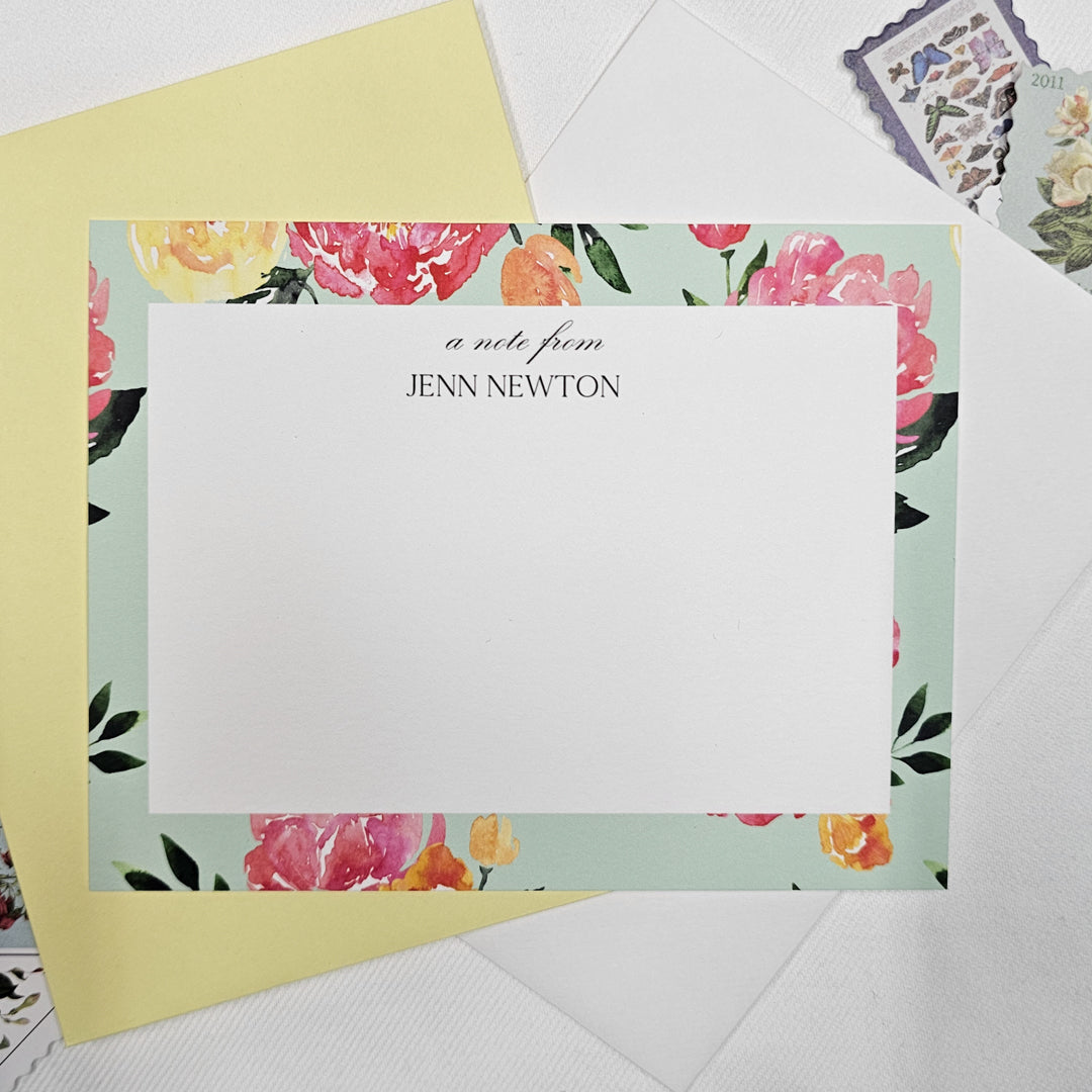 Peonies Notecard Set | Teal