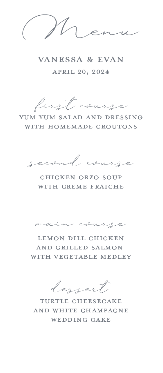 Romantic Notions Menu