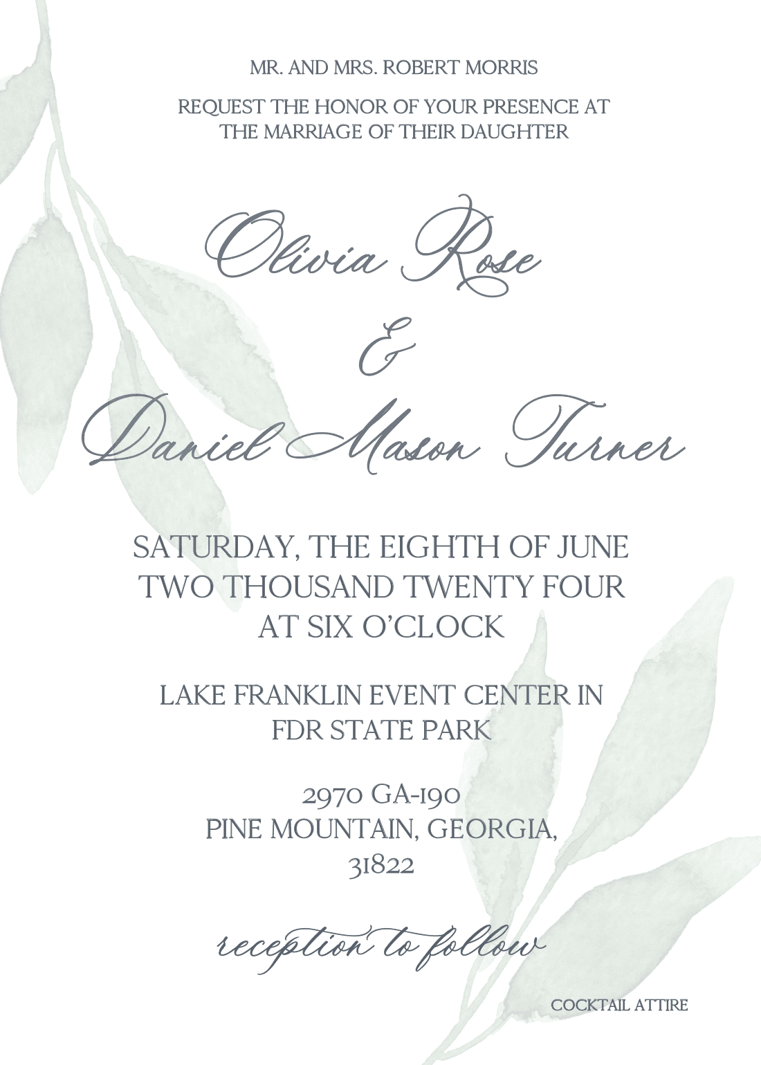 Eucalyptus Leaves Wedding Invitation Suite