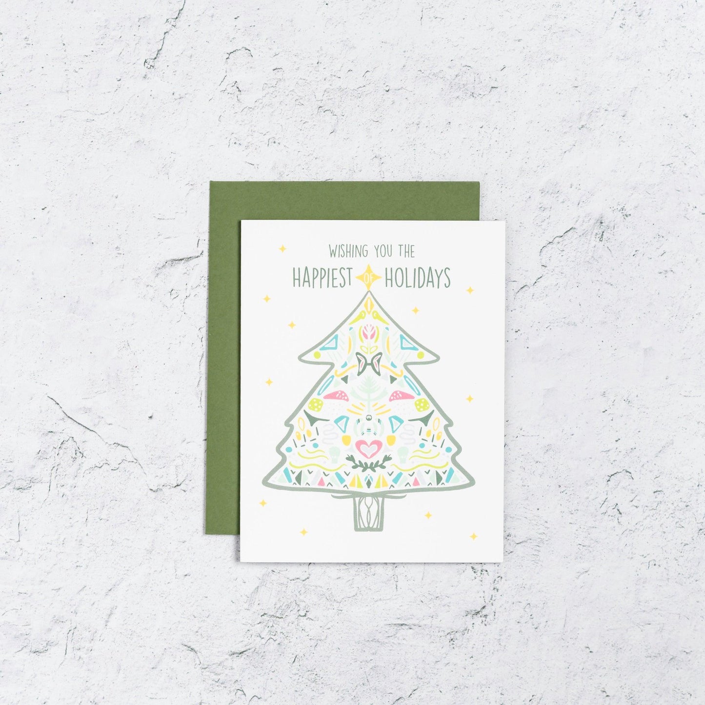 Happy Tree Holiday Card, Bright Colors