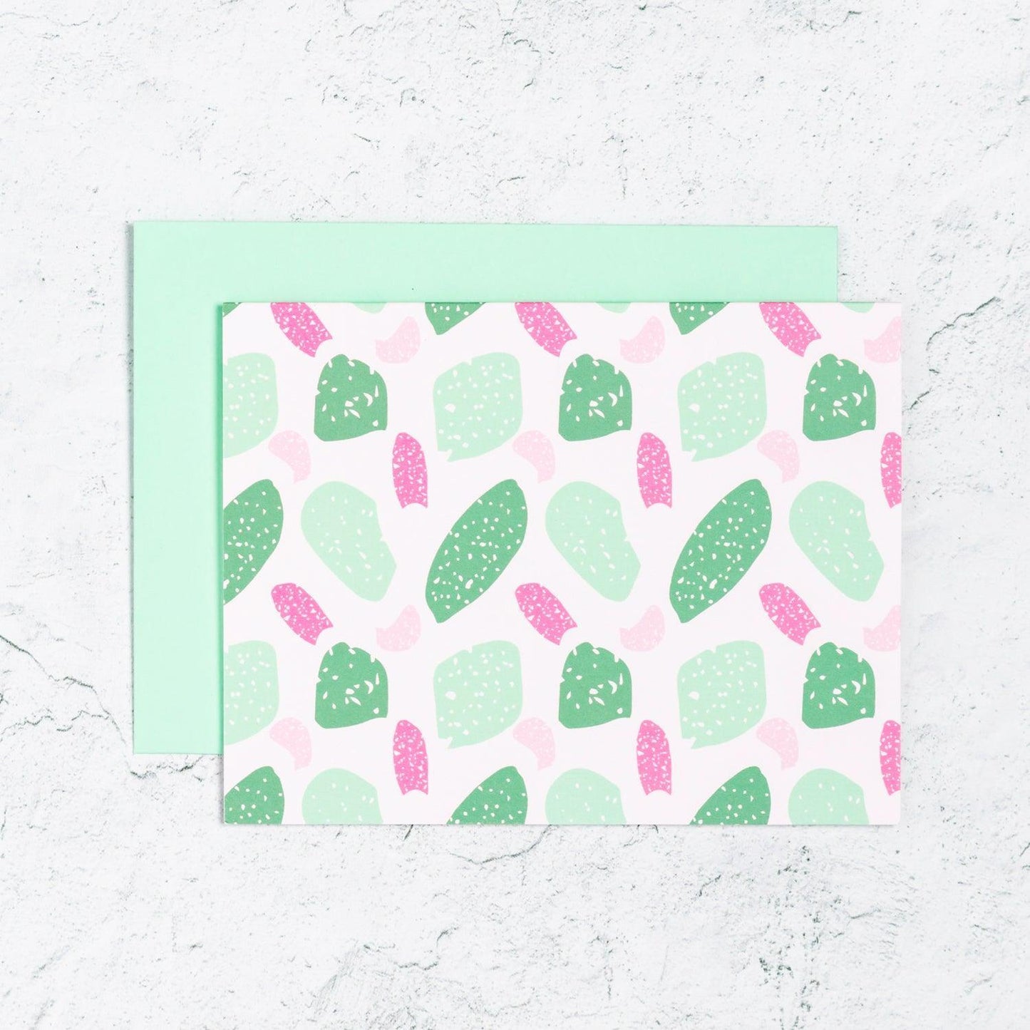 Terrazzo Style Notecard Set in Pink and Green  Edit alt text