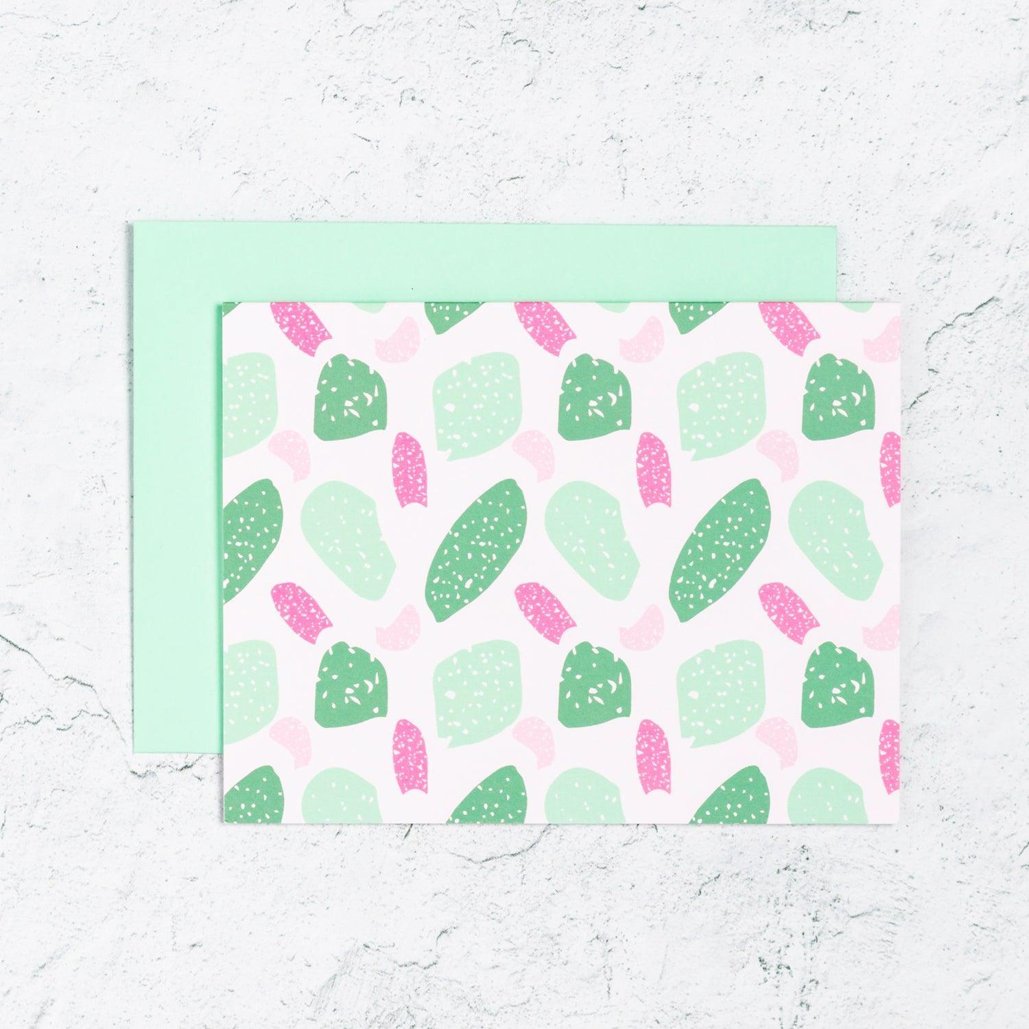 Terrazzo Style Notecard Set in Pink and Green  Edit alt text