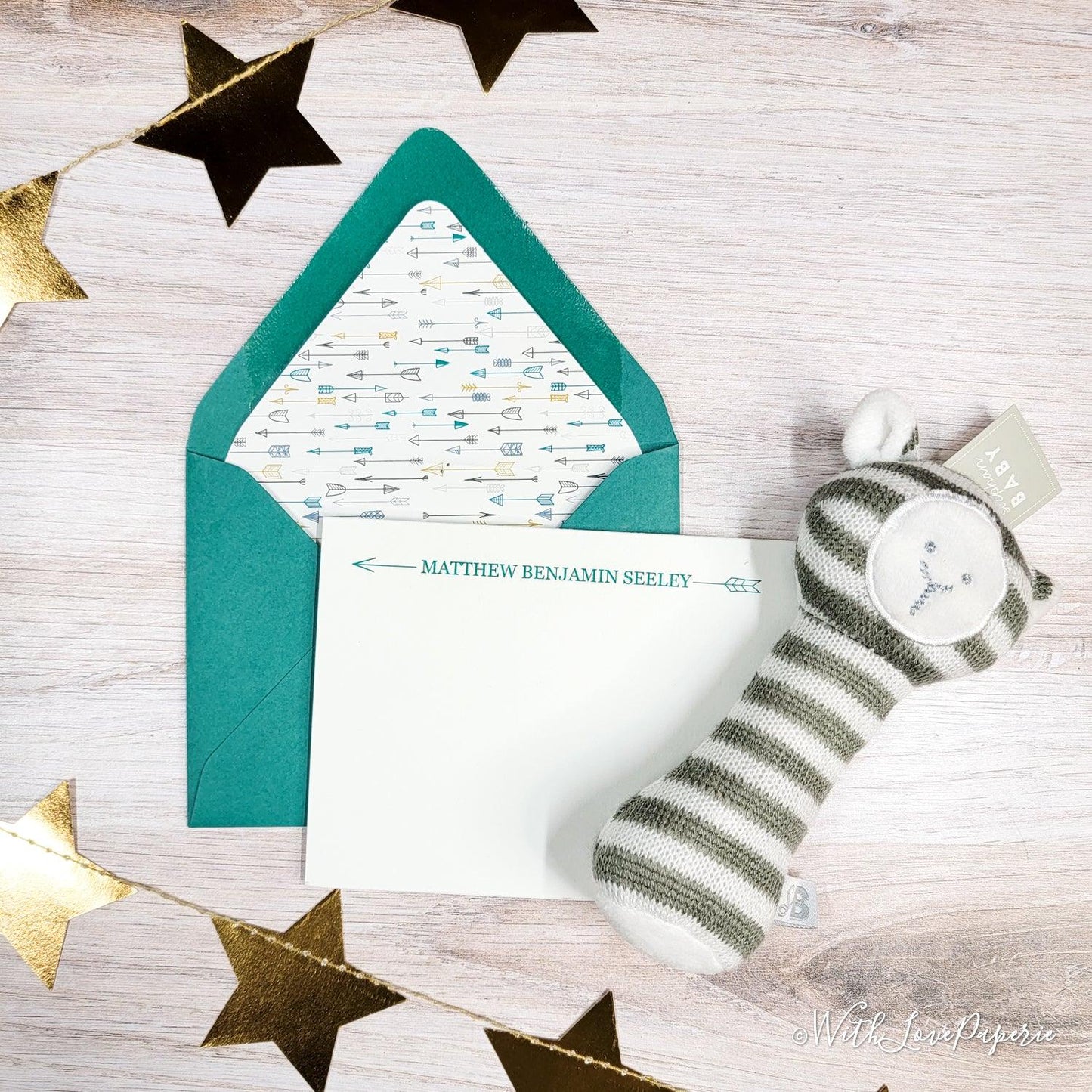 Personalized Flat Letterpress Notecards - Sold in Sets of 25 - With Love Paperie