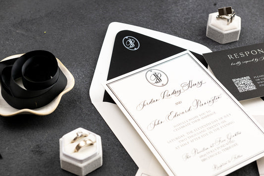 classic black and white wedding invitation