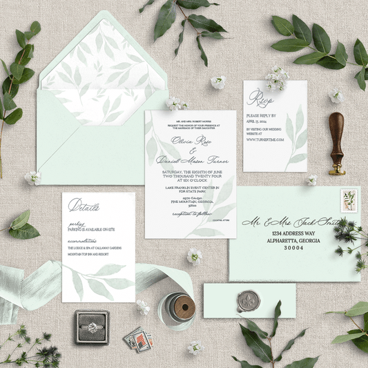 Eucalyptus Leaves Wedding Invitation Suite