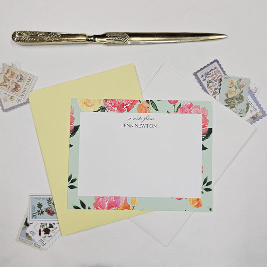 Peonies Notecard Set | Teal