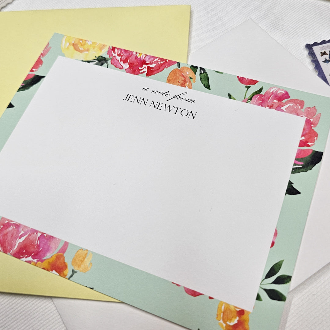Peonies Notecard Set | Teal