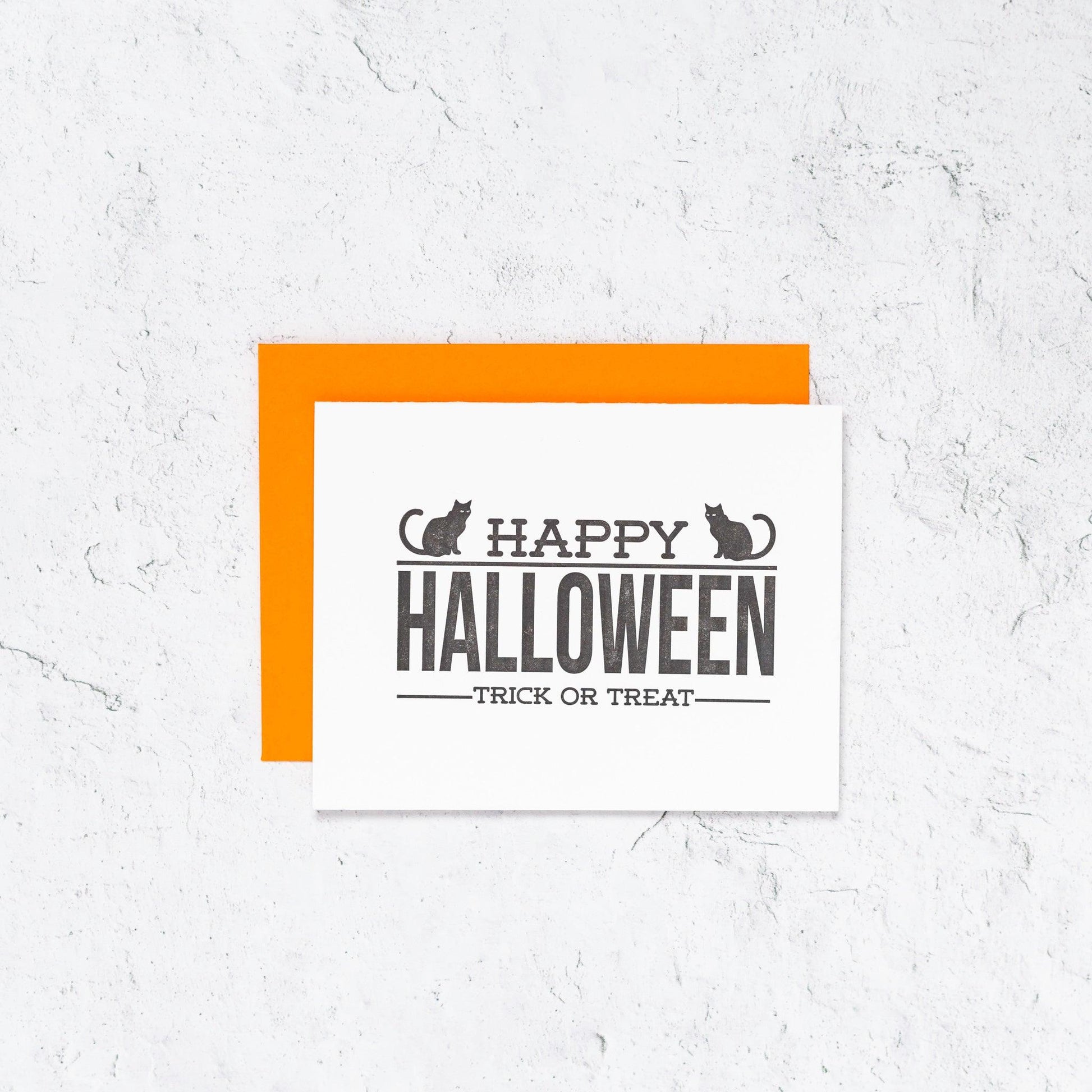 Happy Halloween Letterpress Card With Cats 