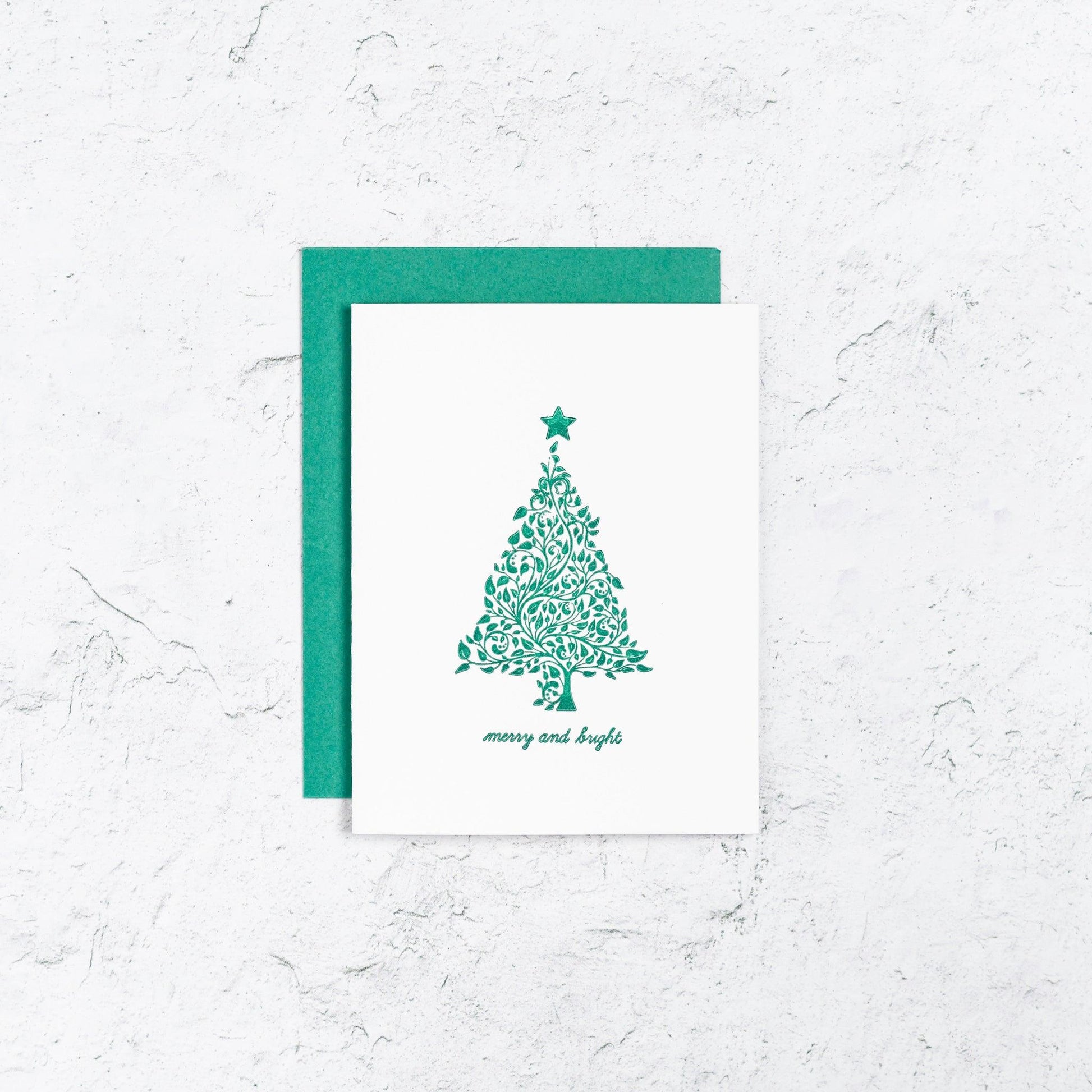 Merry and Bright Tree Letterpress Card
