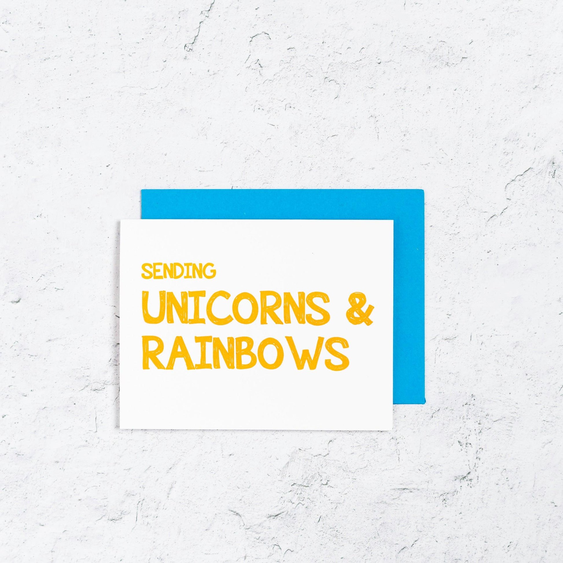 Sending Unicorns and Rainbows Letterpress Card - With Love Paperie