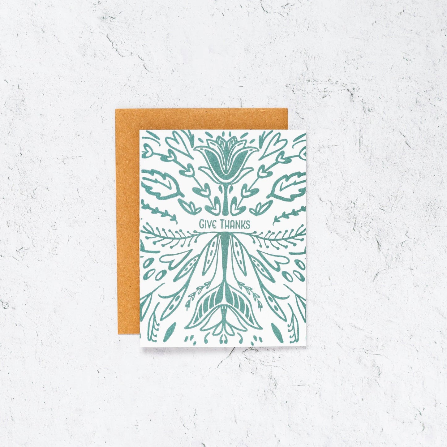 Give Thanks Floral Letterpress Card