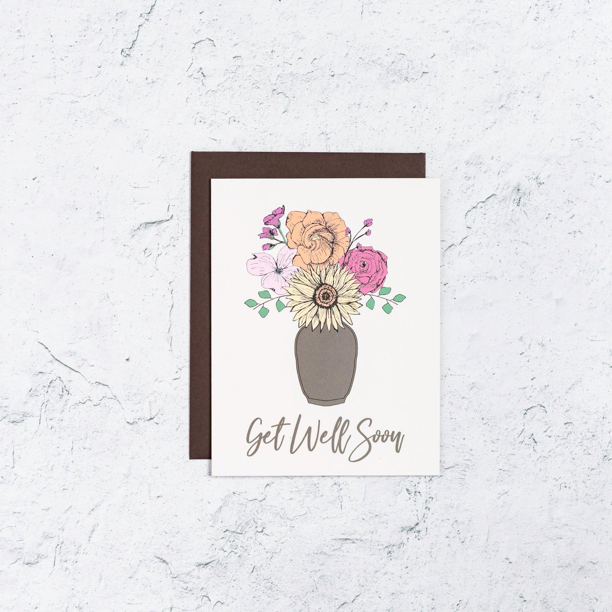 Get Well Soon Card With Flowers in Vase