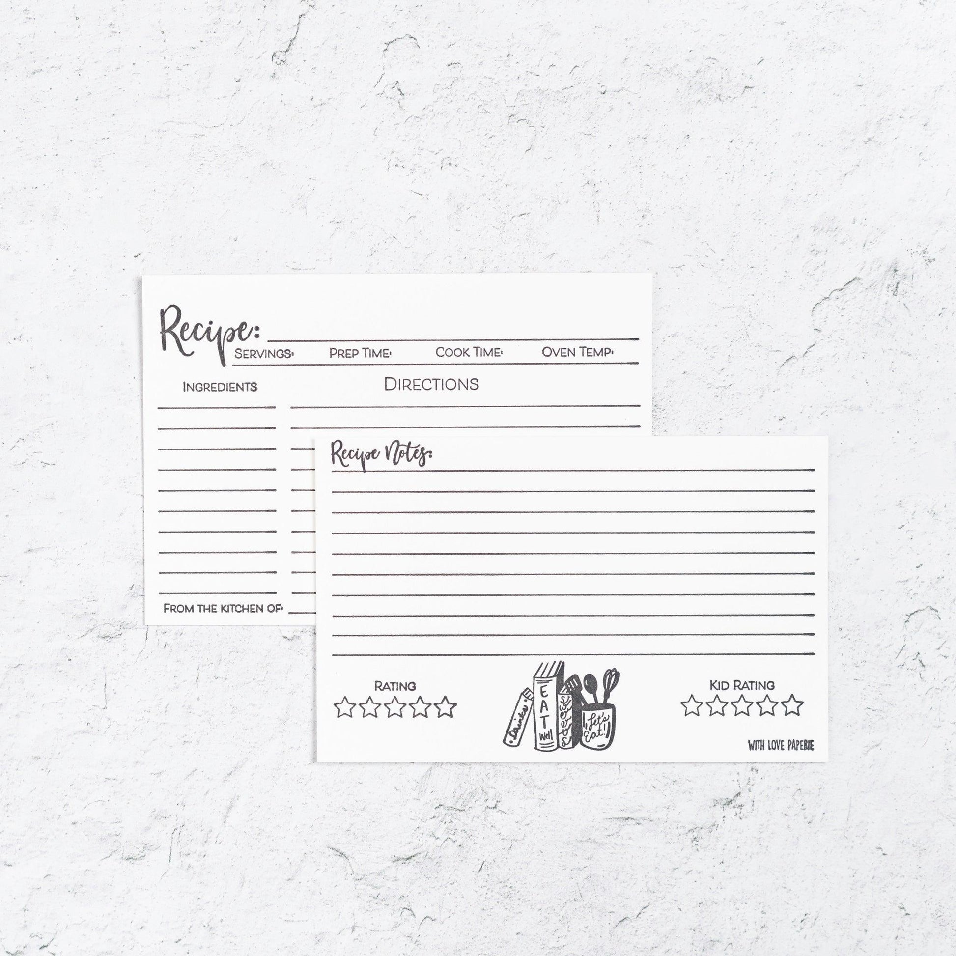 Recipe Cards Pack of 25 - With Love Paperie