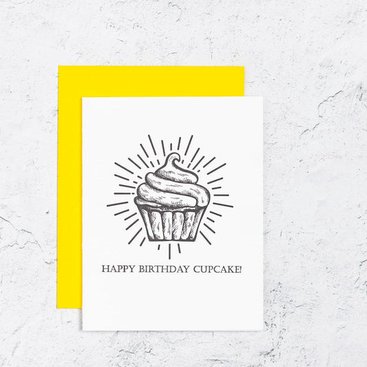 Happy Birthday Letterpress Card With Cupcake  Edit alt text