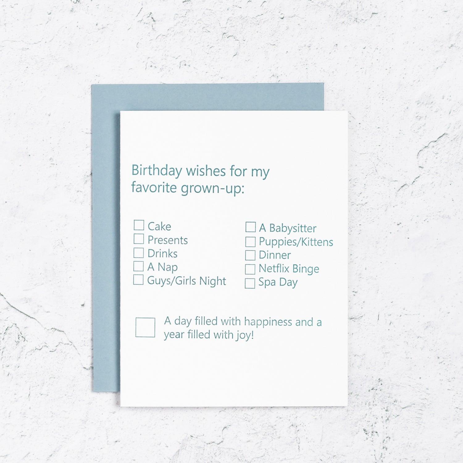 Birthday Letterpress Card for Grown Ups