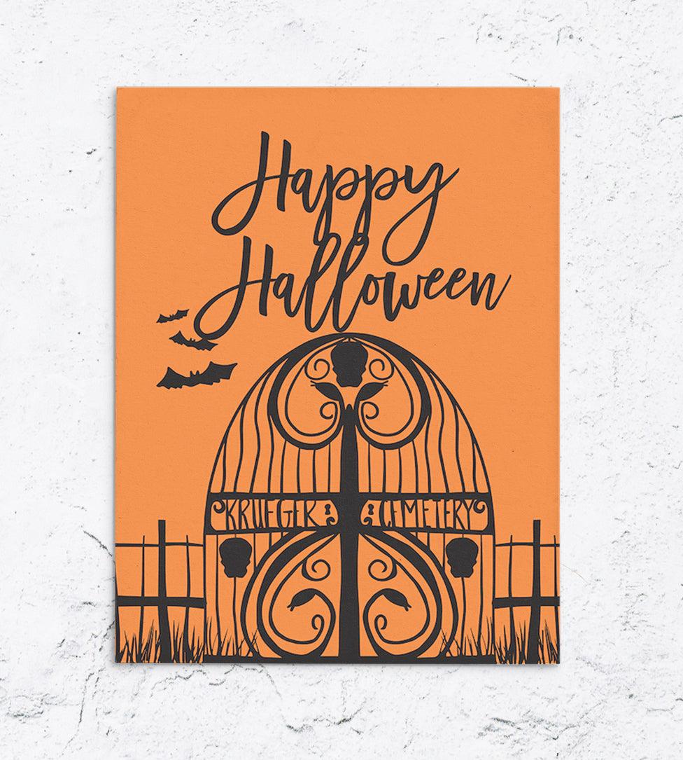 Krueger Cemetery Gate Halloween Card  Edit alt text