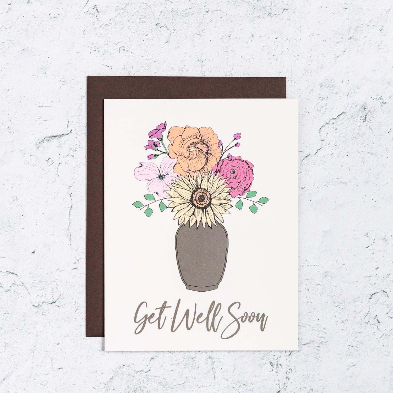 Get Well Soon Card With Flowers in Vase