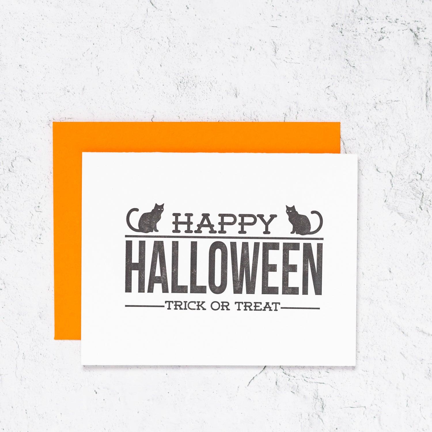 Happy Halloween Letterpress Card With Cats
