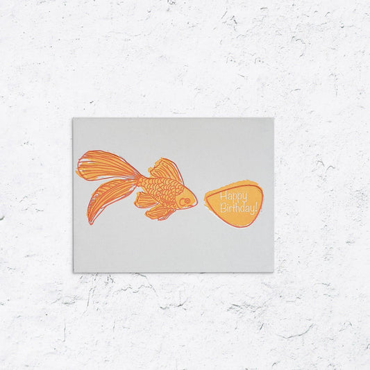 Happy Birthday with Goldfish Letterpress Card