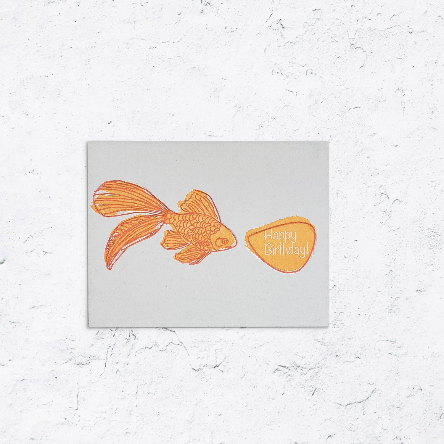 Happy Birthday with Goldfish Letterpress Card