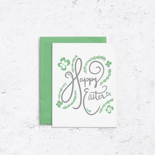 Happy Easter Greenery Letterpress Card - With Love Paperie