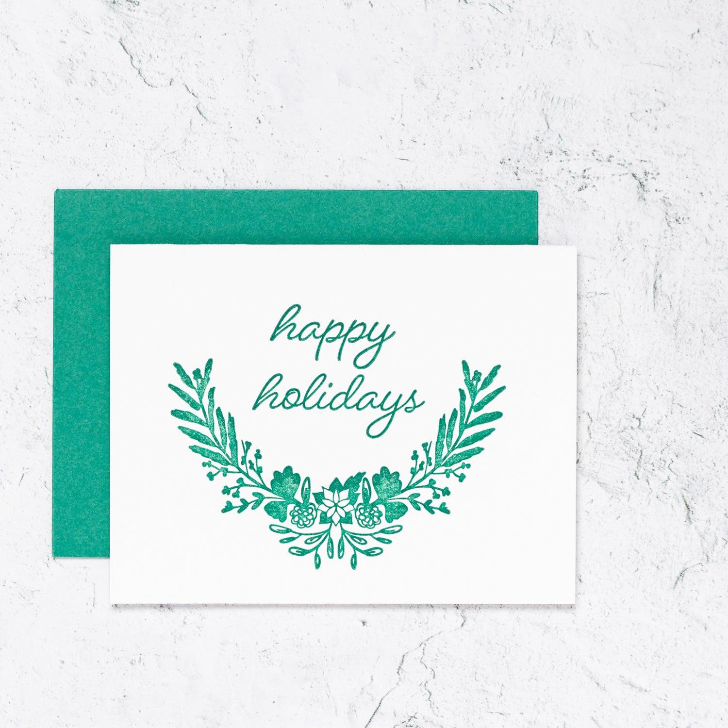 Happy Holidays Wreath Letterpress Card