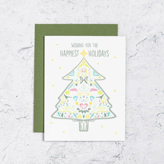 Happy Tree Holiday Card, Bright Colors