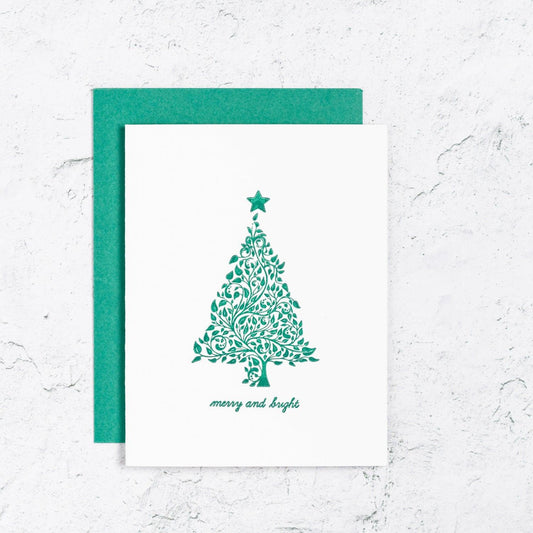 Merry and Bright Tree Letterpress Card