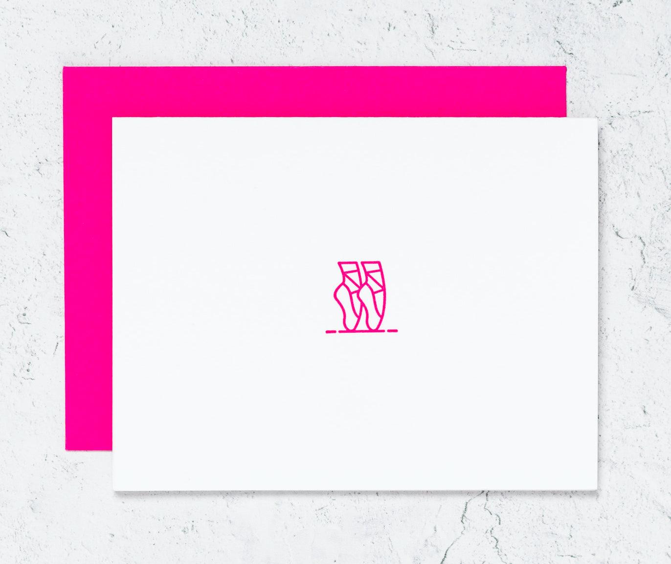Pink ballet shoes letterpress notecards 