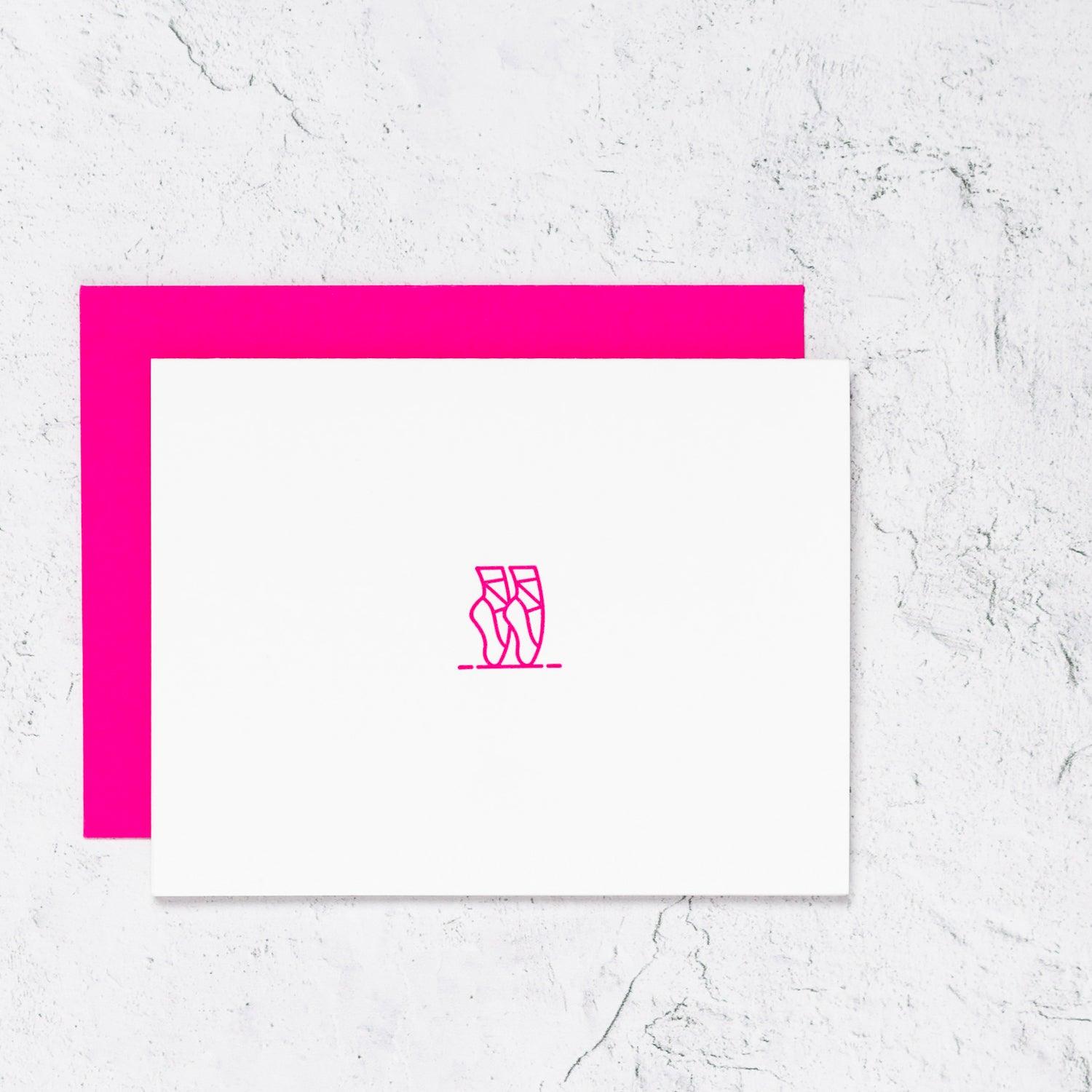 Pink ballet shoes letterpress notecards