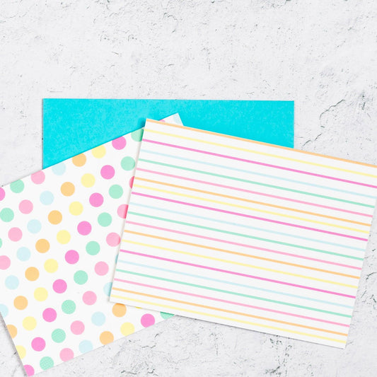 Striped and polka dot notecard set with matching envelope.