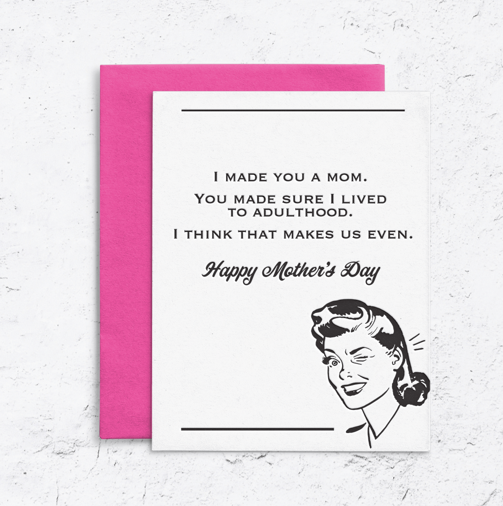 Vintage Sassy Mother's Day Letterpress Card We're Even