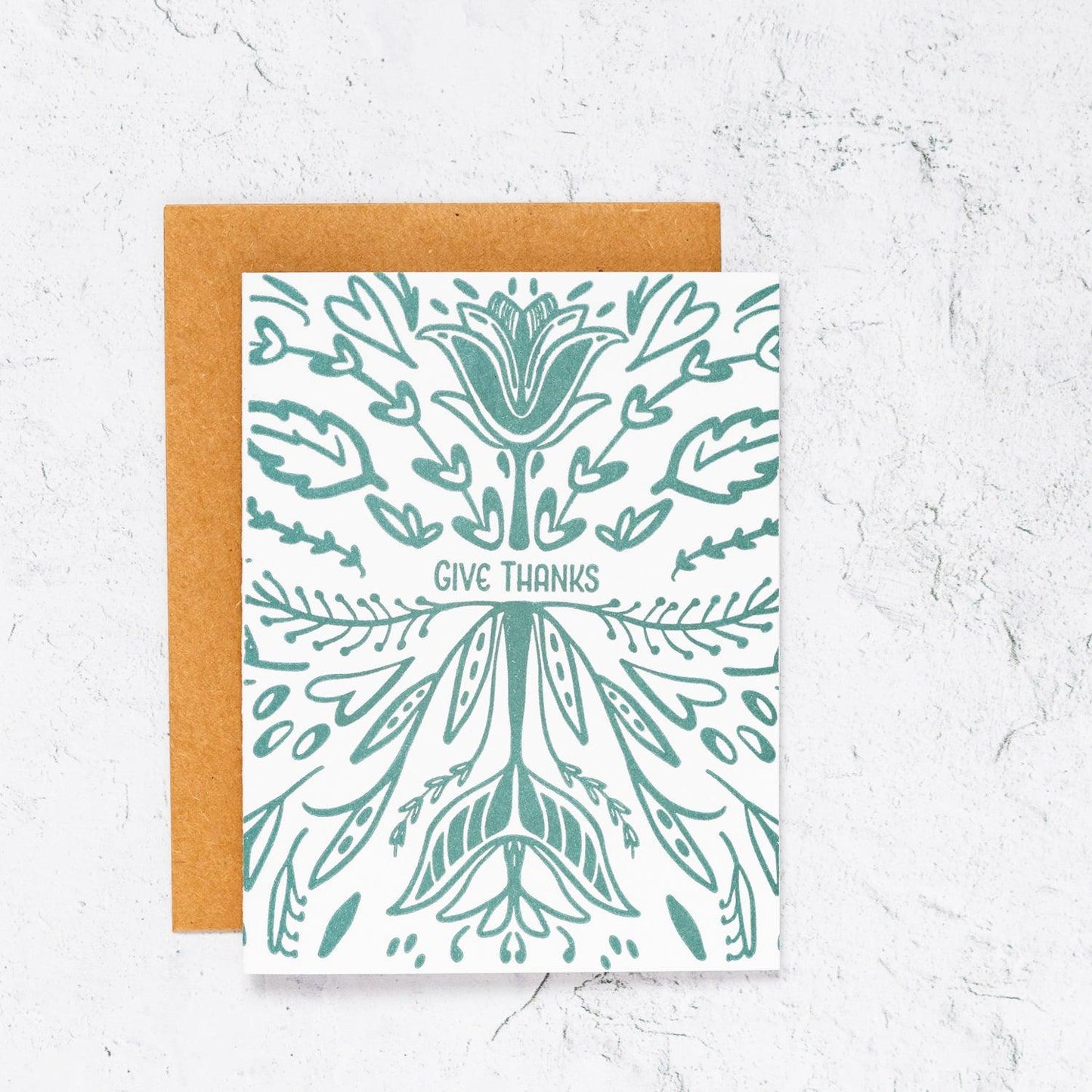Give Thanks Floral Letterpress Card